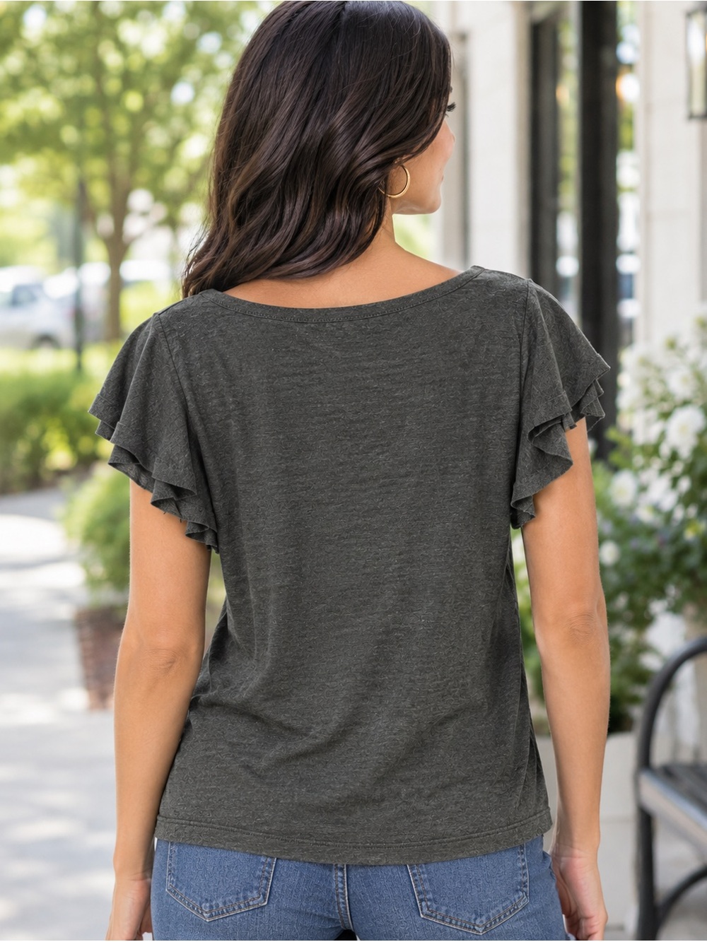 Chaser Ruffle Cap Sleeve Tee - Picture 2 of 8